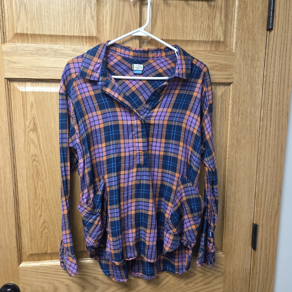 Kavu Orange and Purple Plaid Shirt